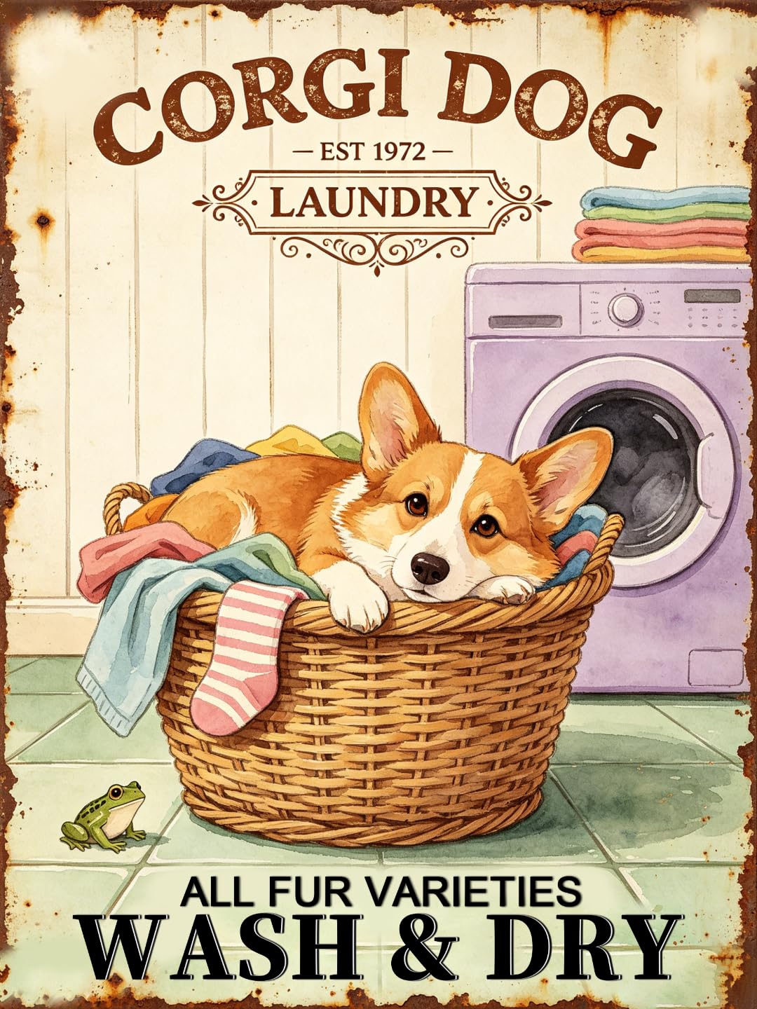Vintage Corgi Dog Laundry Tin Sign 40x60cm