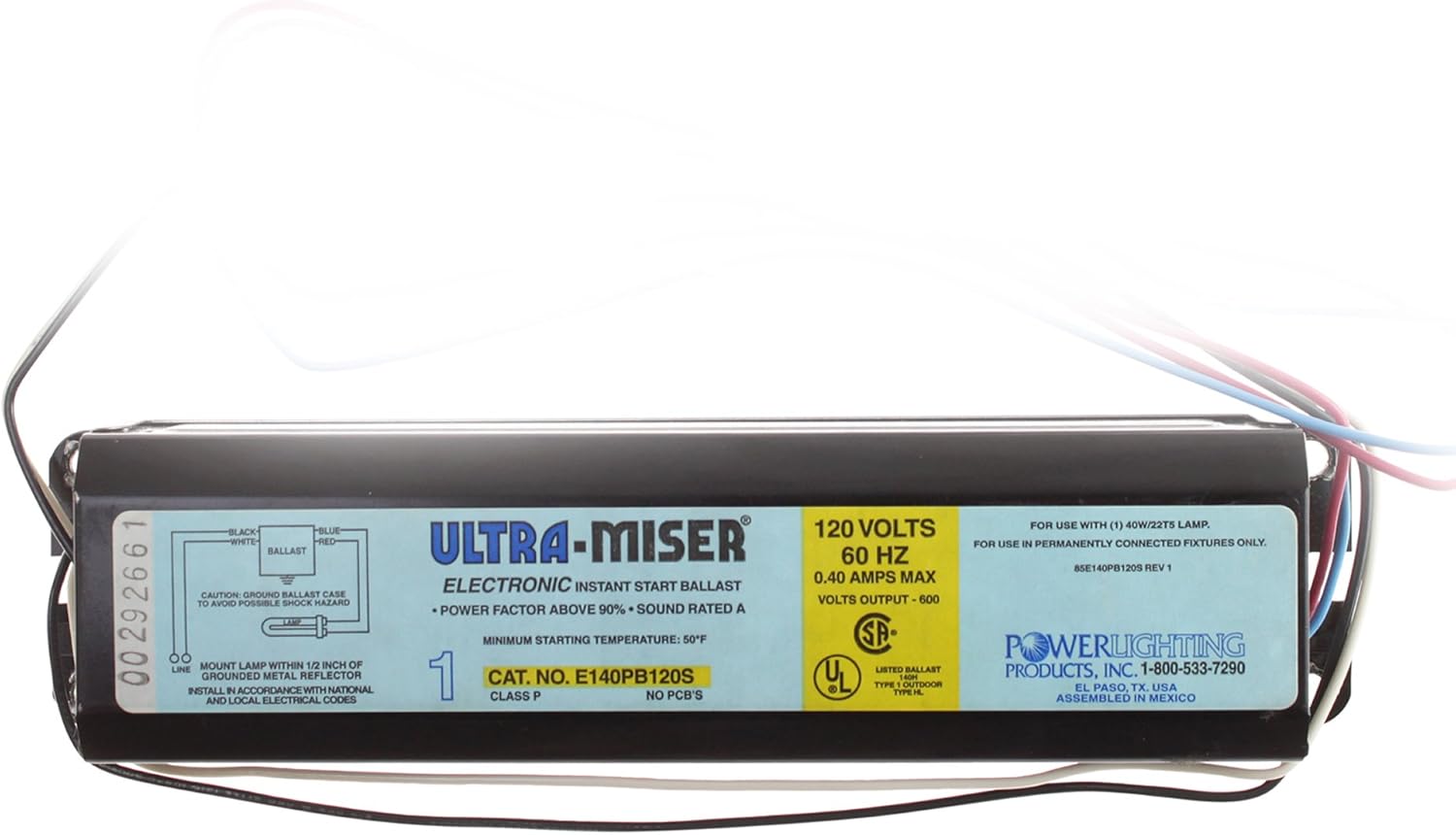 Power Lighting Products E140PB120S UtraMiser Electronic Instant Start