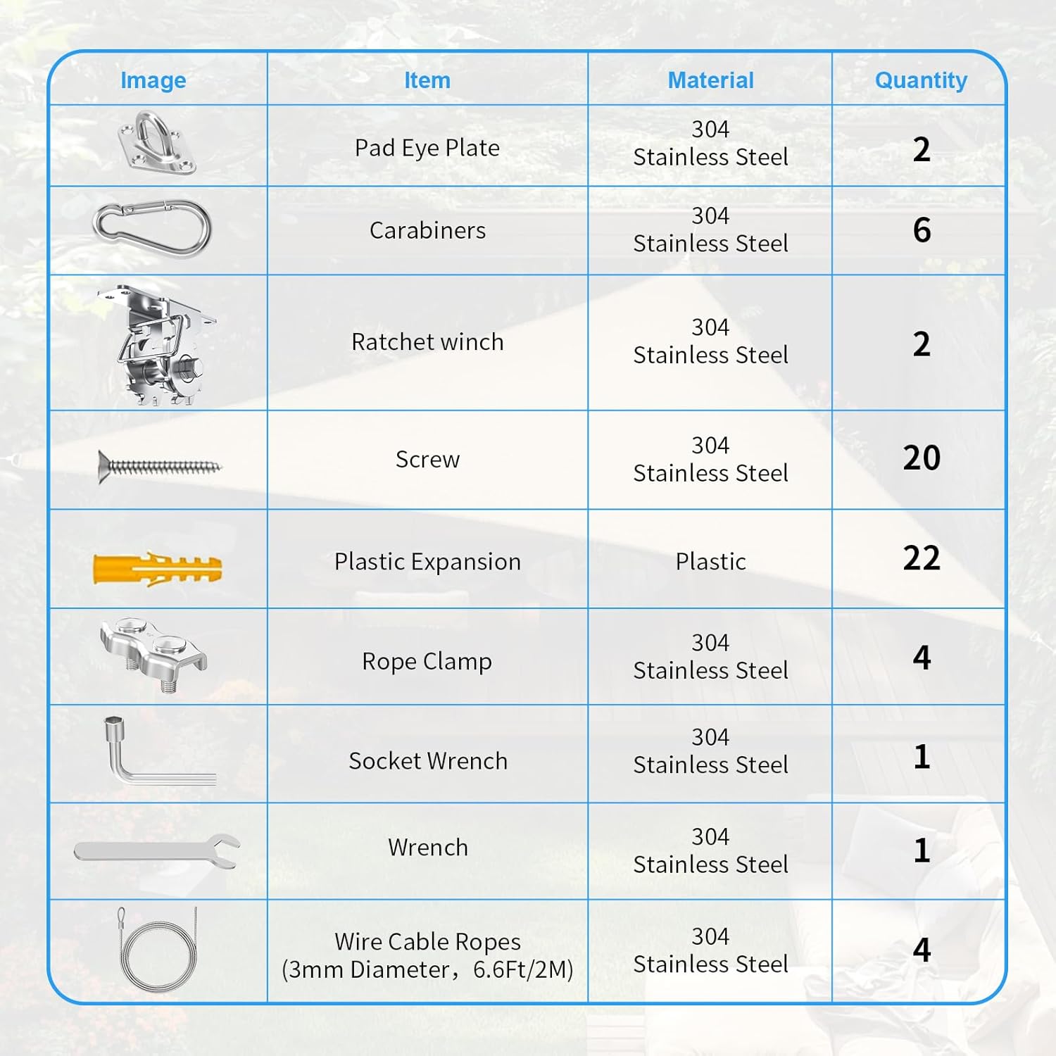 Shade Sail Hardware Kit with Ratchet Winch, Heavy Duty 304 Stainless Steel Windproof Sun Shade Tension Kit for Rectangle Triangle Canopy, For Outdoor Patio Garden Vendor(Winch + 4Pcs Wire Rope)