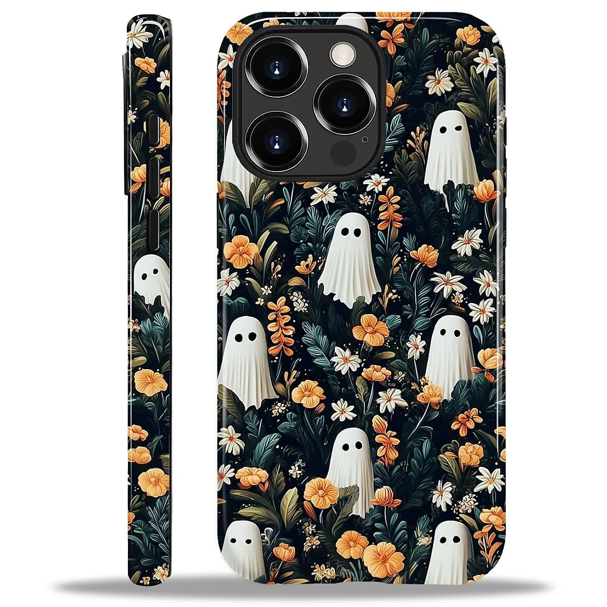 for iPhone 14 Pro Max Case for Women Girl Men Boy, Compatible with MagSafe, Shockproof Soft Silicone & Hard PC Shell Protective Case for iPhone 14 Pro Max - Spooky Halloween Flower Ghost Spooky Halloween Flower Ghost IPhone 14 Pro Max