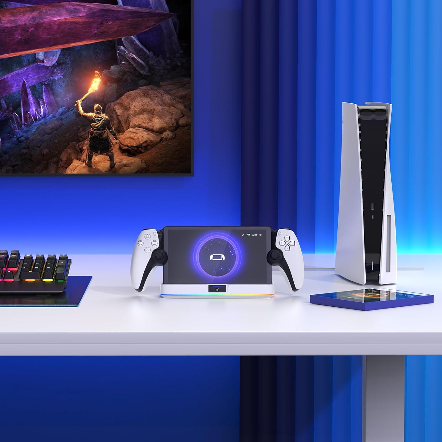 NEWDERY Charger Dock for PS Portal, Portable Charging Station with RGB Light and Type-C Cable, Case-Friendly Magnetic Connector Charging Stand for PlayStation Portal Remote Player - Image 8