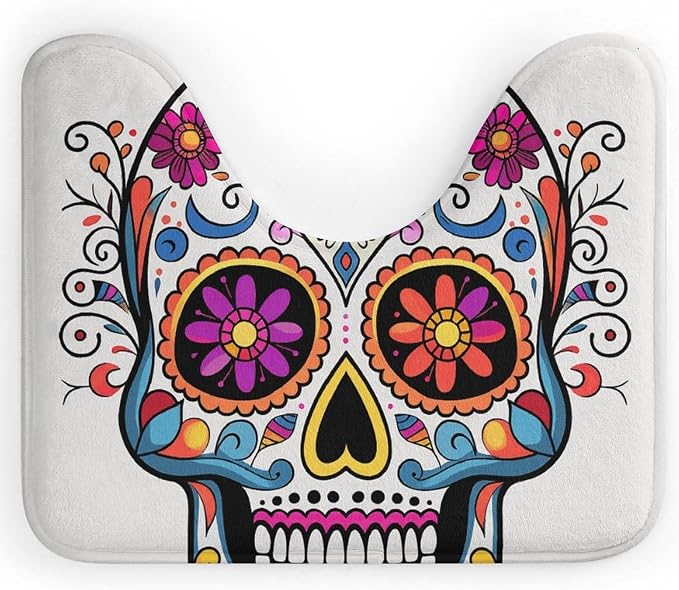Sugar Skull Toilet Rugs Absorbent Non-Slip Bath Mat