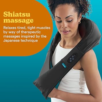 HoMedics Shiatsu Portable Neck Massager with Heat - Cordless Deep Tissue Muscle Massage Machine for Neck & Shoulder with 3 Speed Levels, 4 Massage Nodes & Touch Control Panel - Helps Ease Discomfort