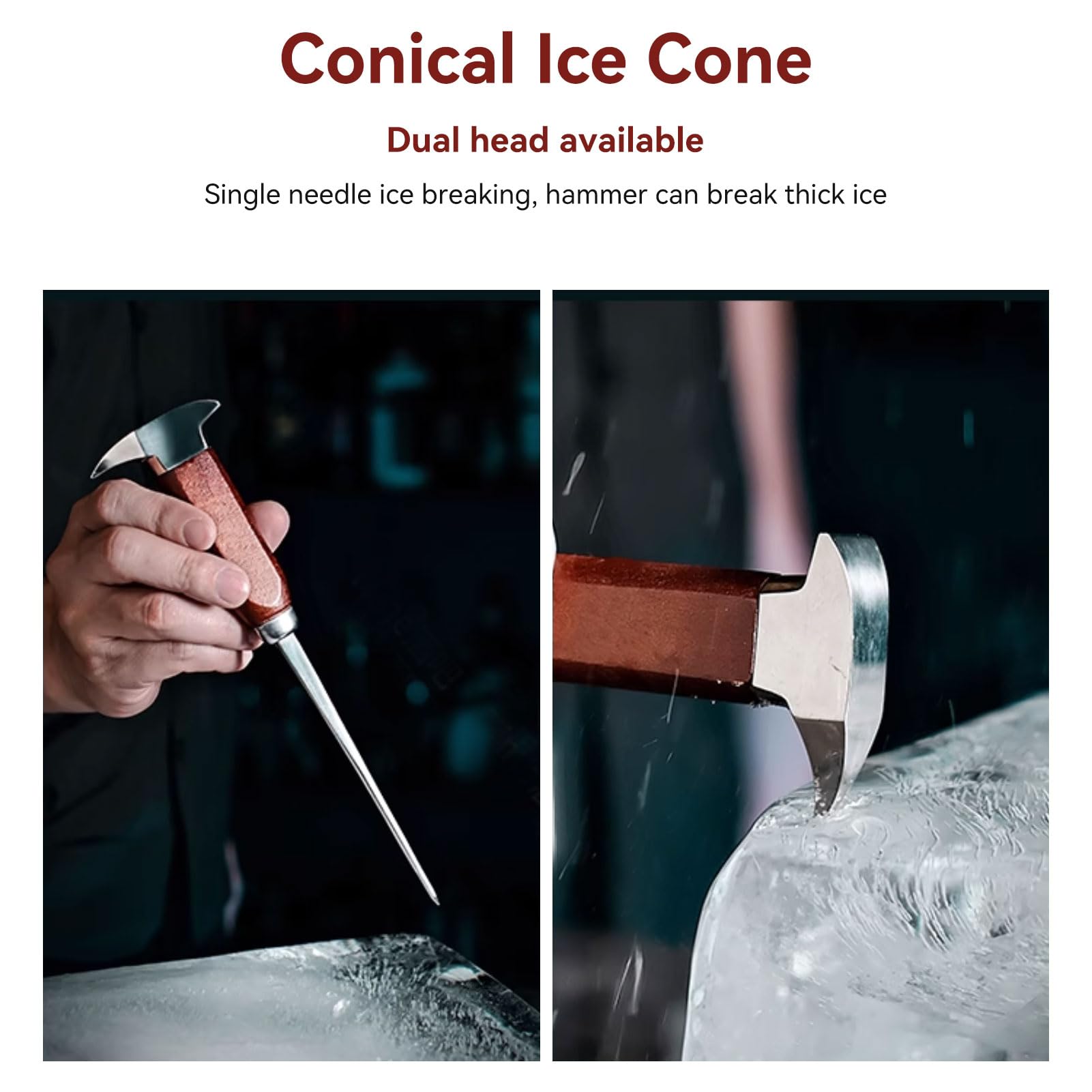 Cippatrice per Il Ghiaccio in Acciaio Inox, Piccone da Ghiaccio Lungo 6,7 Pollici con Manico in Legno per Cucina, Bar, baristi