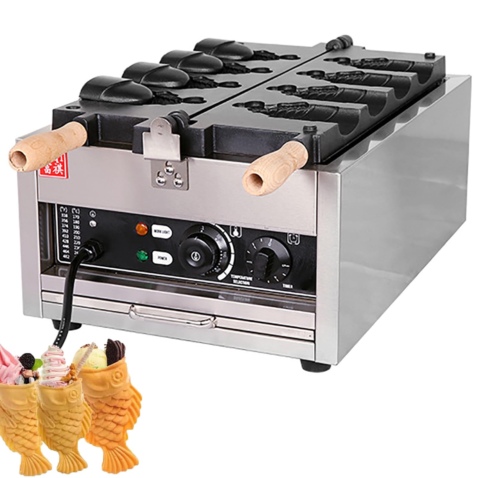 YXYLJOZ Commercial Taiyakis Fish Waffle Maker - Nonstick Stainless Steel Iron, 180° Flip Design for Cafes & Food Stores, Perfects for Unique Fish-Shaped Snacks (Style2)