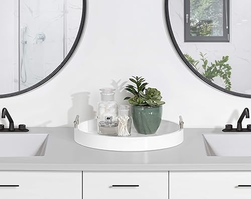 Miniatura 2 de Kate and Laurel Lipton - Bandeja redonda moderna, 15.5 pulgadas de diámetro, color blanco y plateado, bandeja decorativa para almacenamiento y