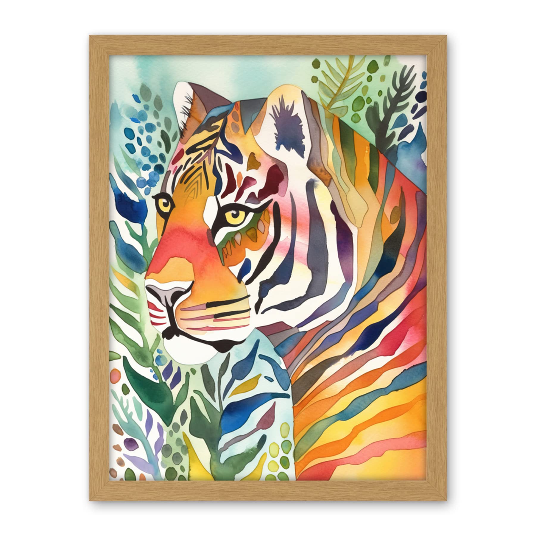 Artery8 The Hidden Tiger Folk Art Artwork Framed Wall Art Print 18X24 Inch