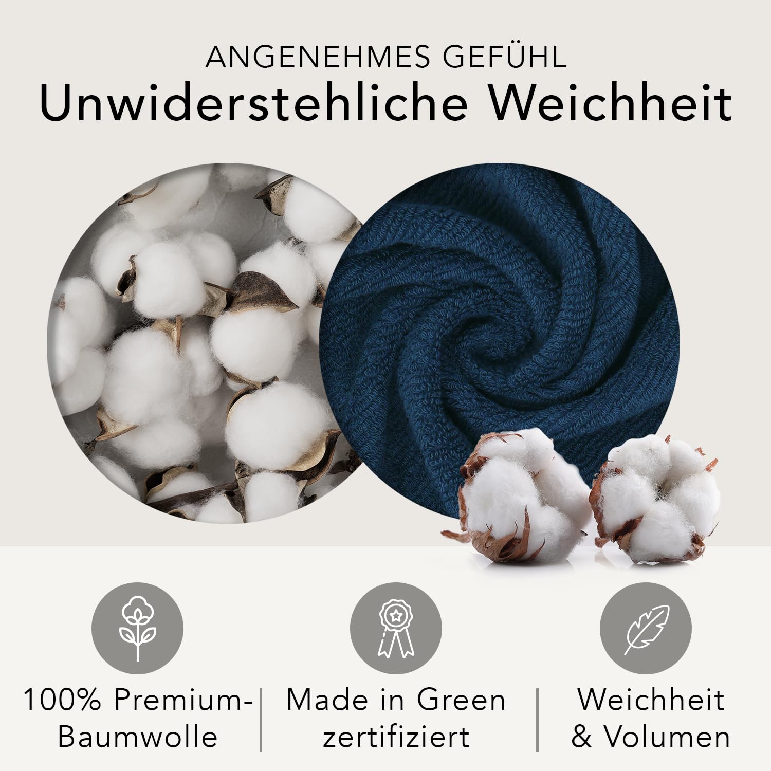 HOPS Handtücher Set – 2 Badetücher 70x140 Cm + 2 Handtücher 50x100 Cm, 100% Baumwolle, Saugstark