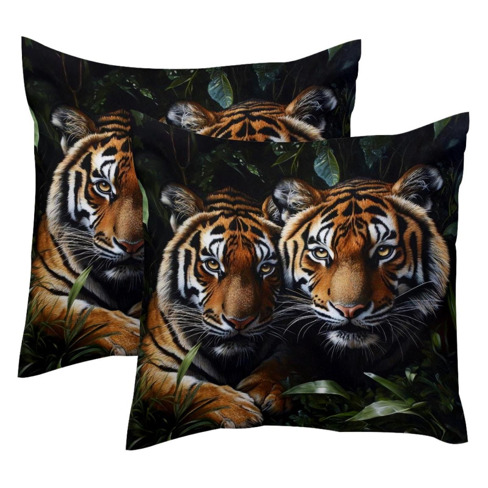 Juego de 2 fundas de cojín de terciopelo suave Tigers on Dark para un hogar acogedor