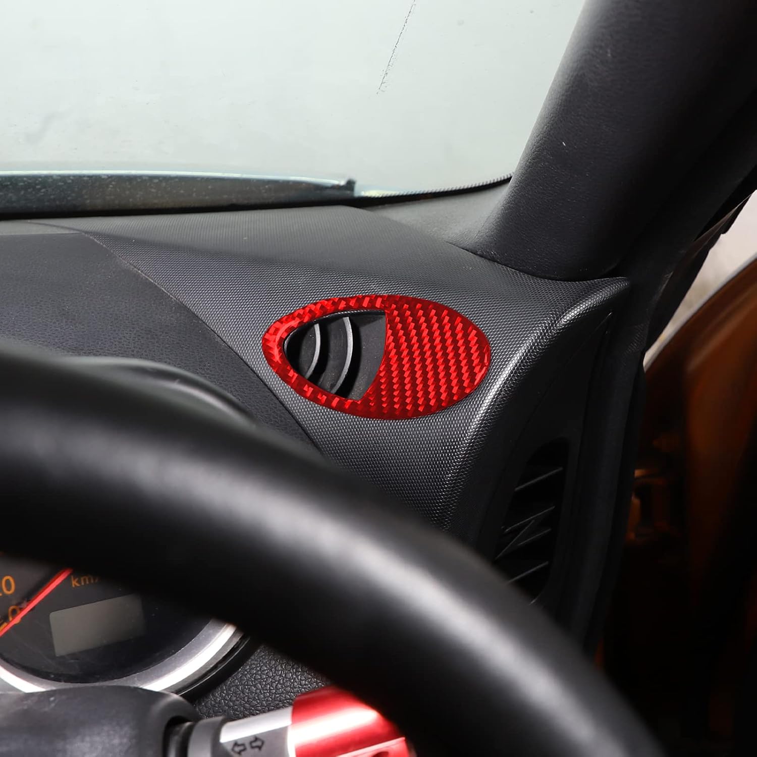 Car Air Outlet Frame,Central Control Dashboard Panel Navigation Screen Switch Sticker,Outer Frame Sticker for Nissan 350Z 2003-2006 (Red Carbon Fiber, Dashboard Air Outlet Frame)
