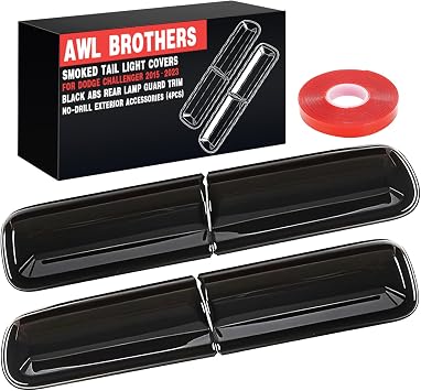 Smoked Tail Light Covers for Dodge Challenger 2015 2023, Black ABS Rear Lamp Guard Trim, No-Drill Exterior Accessories 4PCS