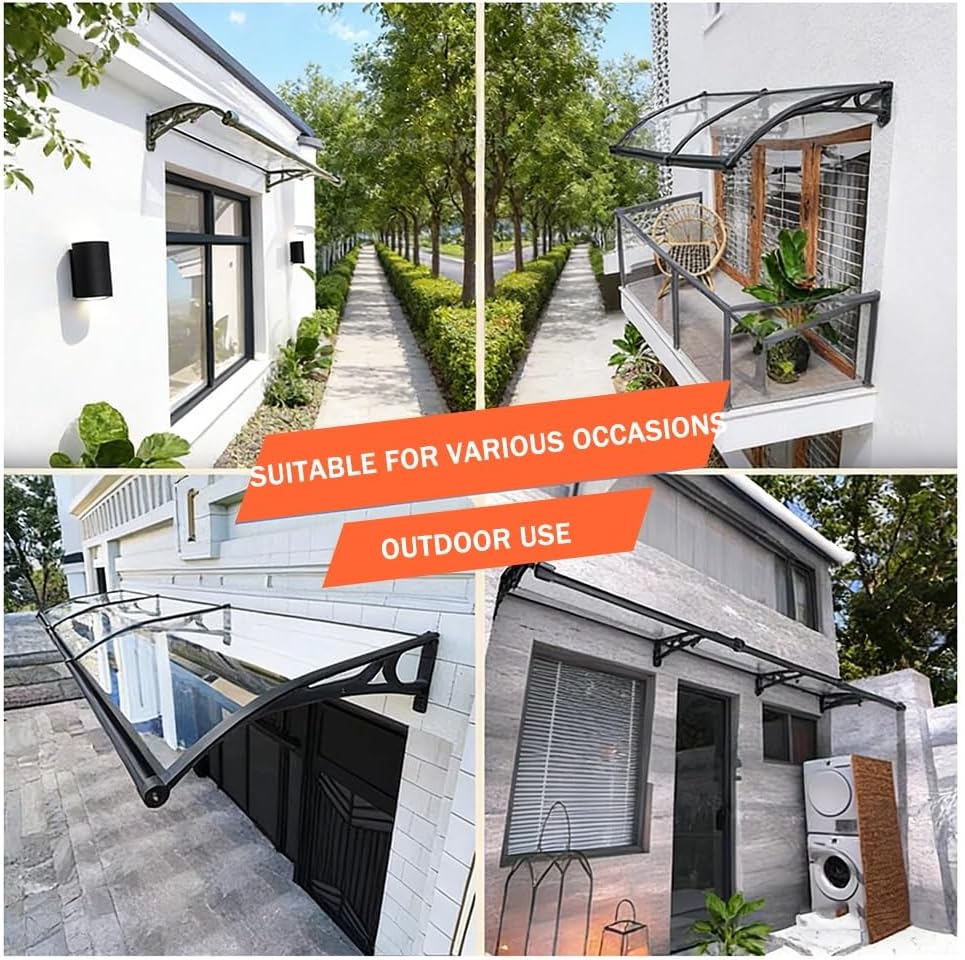 Aluminum Door Canopy Awning, UV Protection Rain & Snow Shield, 60x180cm, Durable Polycarbonate Cover, Entryway Window Shelter, Weather-Resistant Outdoor Awning
