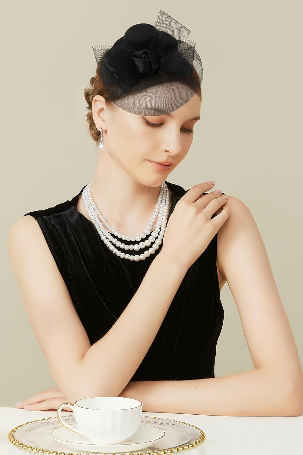 Mini Tea Party Hats - Fascinators for Women Derby Top Hat Tulle Flower Kentucky 1920s Fascinator for Costume Party - Image 5