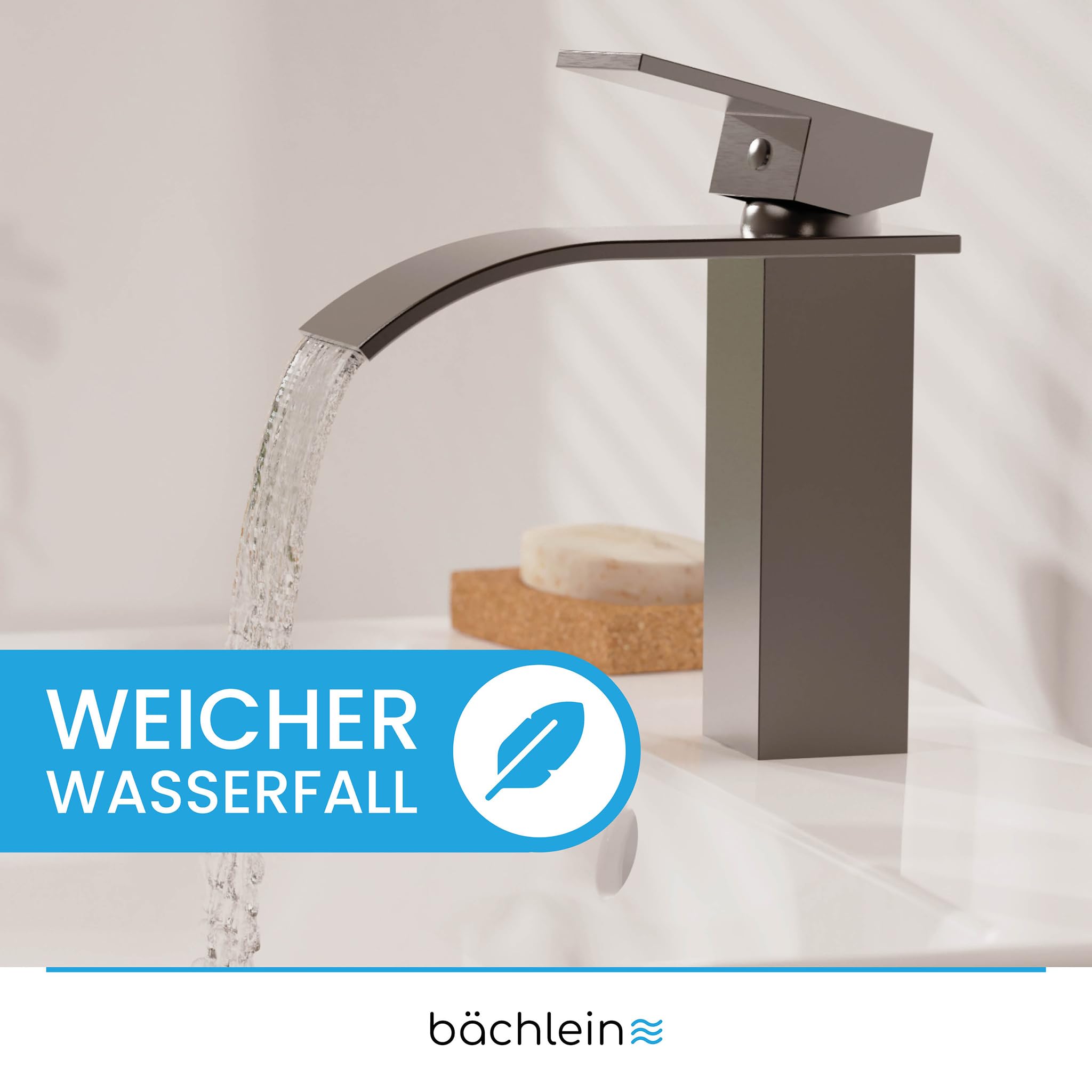 Bächlein Bateria łazienkowa Tamina w stylu wodospadu, jednouchwytowa bateria z trwałym wkładem ceramicznym i zestawem montażowym, bateria łazienkowa antracytowa