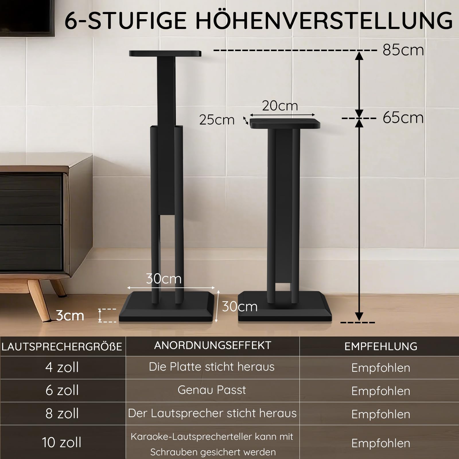 Lautsprecherständer Holz - Höhenverstellbar 65-85cm Für Satellitenboxen