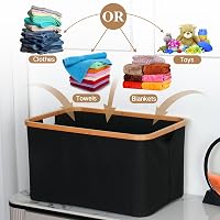 Coș de rufe pliabil efluky de 60L din material textil cu aspect de bambus, negru, coș de depozitare pentru baie și dormitor 3