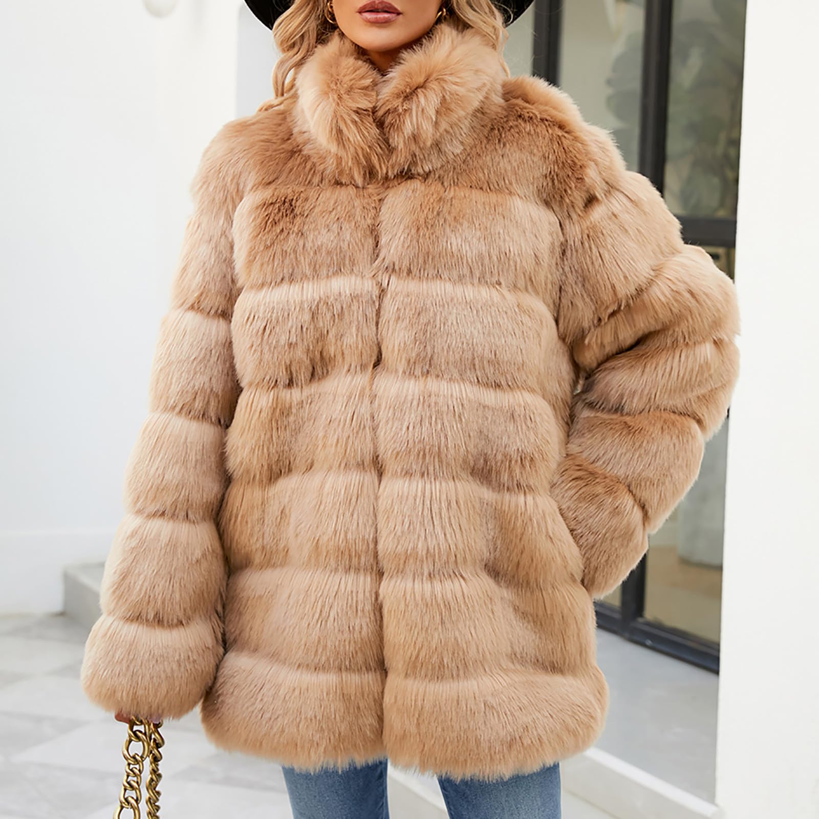 Chaqueta de piel sintética para mujer, elegante abrigo de piel lisa gruesa y cálida, chaqueta de invierno de piel sintética larga, abrigo de invierno de manga larga, abrigo de invierno de tallas