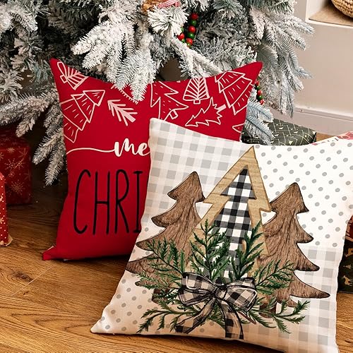 Miniatura 4 de Juego de 4 fundas de almohada de Navidad de 16 x 16 pulgadas, juego de 4 fundas de cojín decorativas para decoración del hogar, fiesta, sofá, sofá