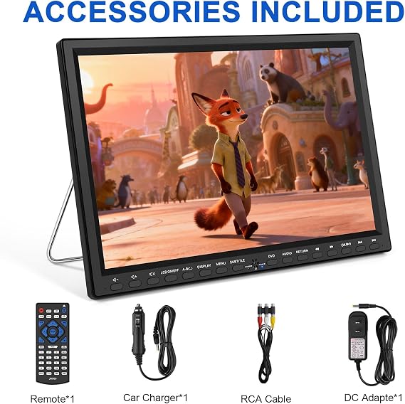 HotHat Car DVD Player, 14.1 Inch Large Screen Portable DVD Player with Stainless Steel Foldable Stand Support Headrest Mount 720P MP4 Video USB/SD 500G Region Free AV In Out High Capacity Speaker | ステンレススチール製折りたたみ式スタンド。