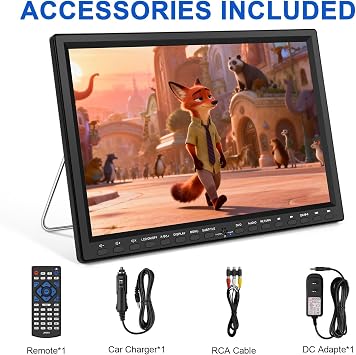 HotHat Car DVD Player, 14.1 Inch Large Screen Portable DVD Player with Stainless Steel Foldable Stand Support Headrest Mount 720P MP4 Video USB/SD 500G Region Free AV In Out High Capacity Speaker | ステンレススチール製折りたたみ式スタンド。
