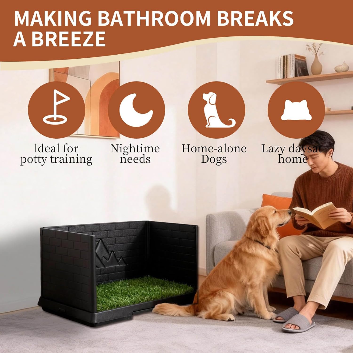 Dog Grass Pad with Tray, Puppy Potty Training System with 3 High Walls - Splashproof and Easy to Build, 2 Reusable Premium Grass Pads, Indoor Drawer-Type Fake Turf Pee Litter Box for Small Dogs