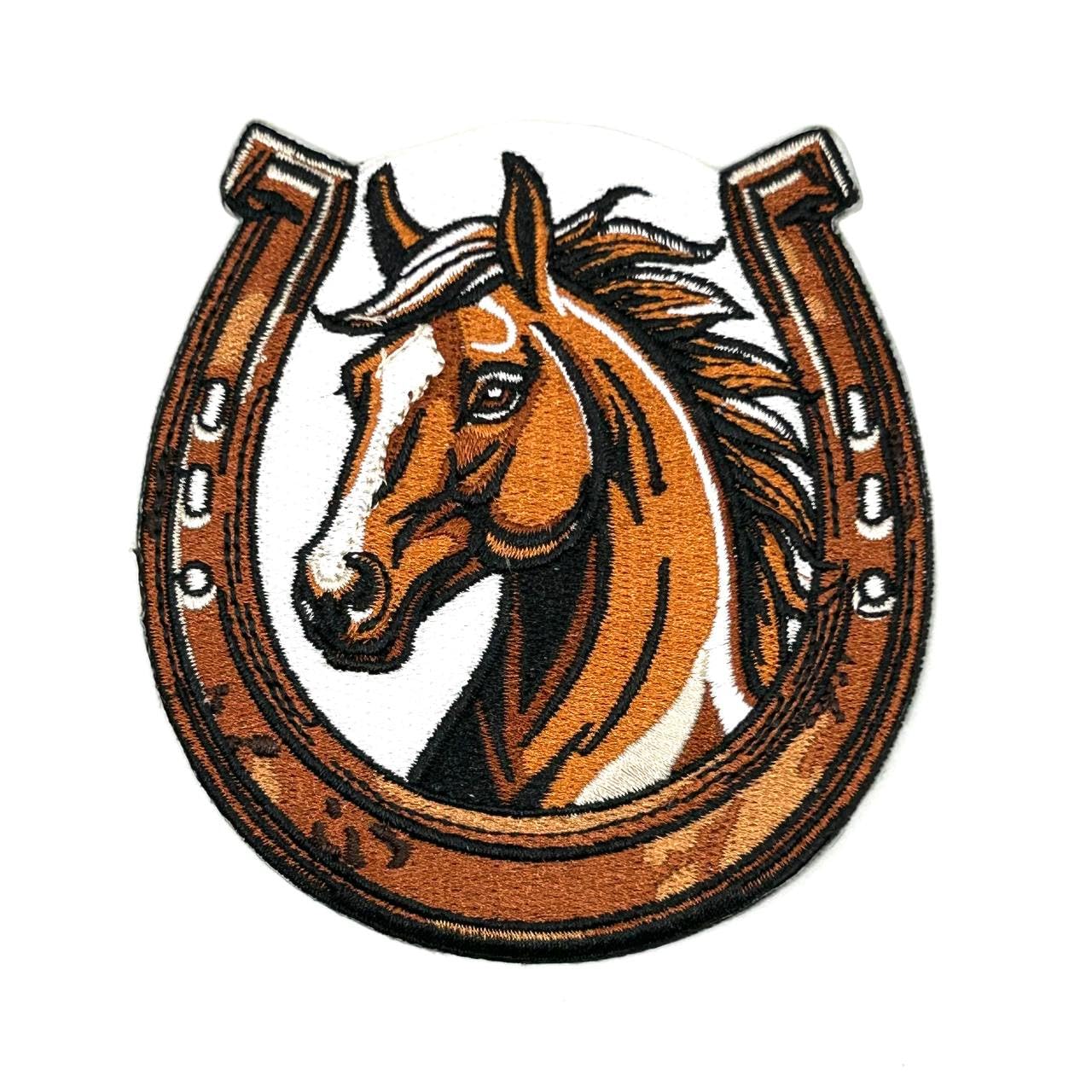3.5" Horse and Horseshoe Iron On Patch - Embroidered Horse Horseshoe Western Cowboys Cowboy Applique Appliques Iron On Sew On Patches for Holes,