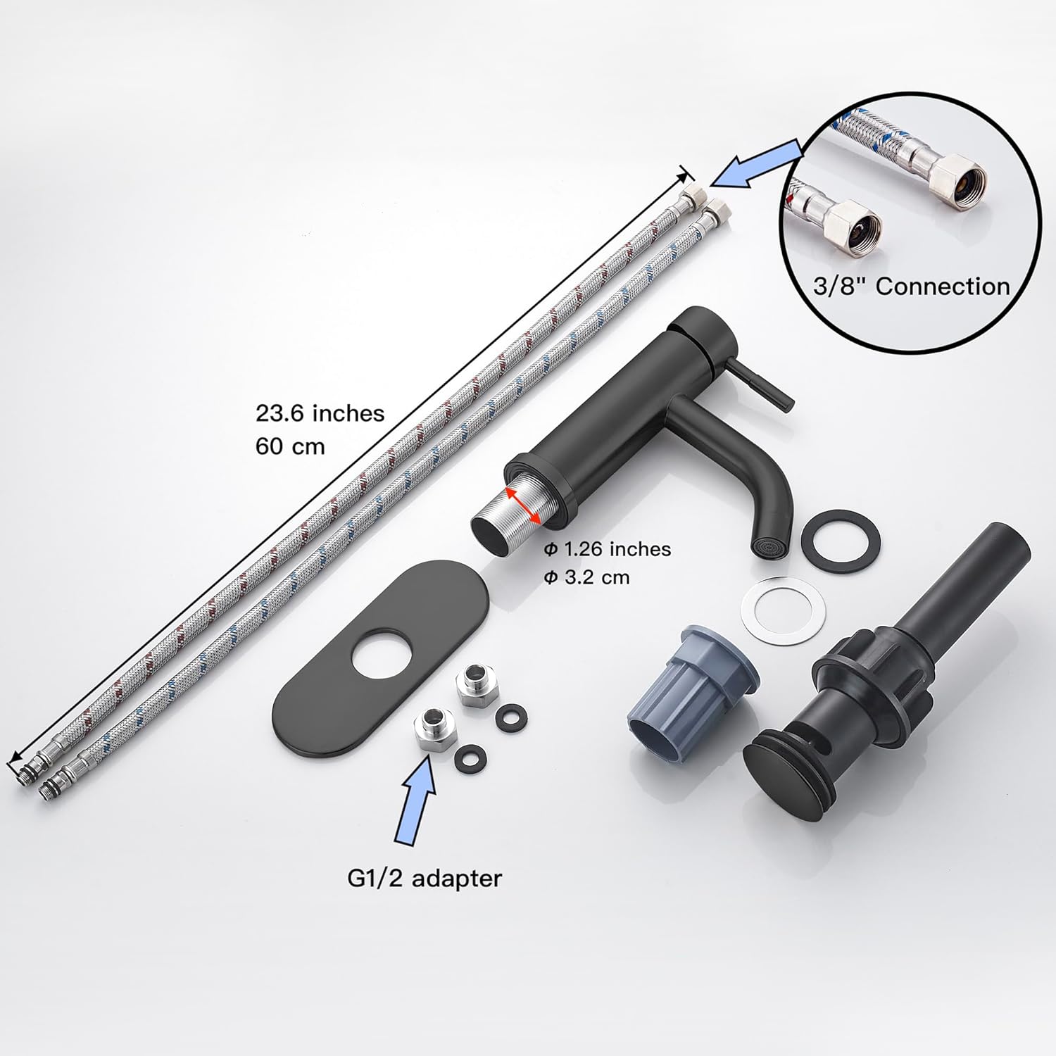 Single Hole Bathroom Sink Faucet Matte Black, Modern Single Handle Bathroom Faucet Commercial Stainless Steel Basin Faucet with Drain