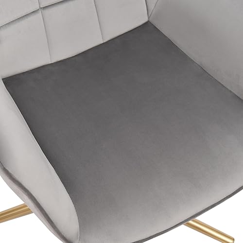 Miniatura 7 de DUHOME Silla moderna de oficina en casa, silla de escritorio de terciopelo con base de metal dorado con respaldo medio, bonita silla ergonómica de