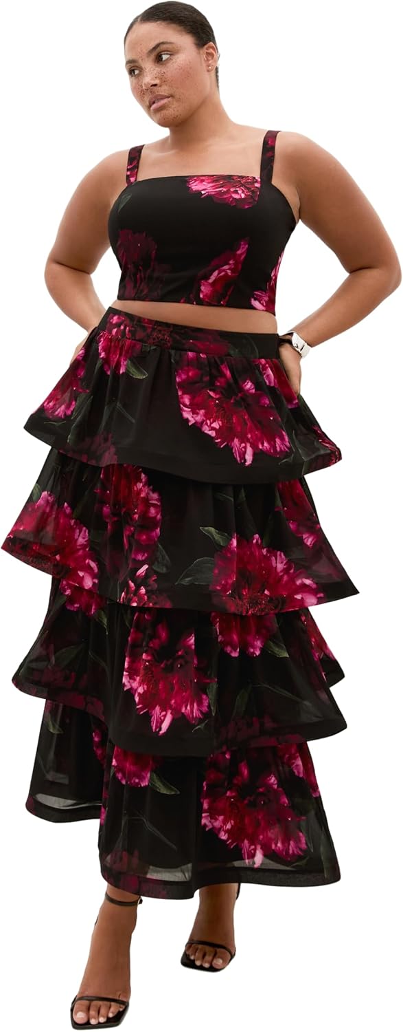 City Chic Plus Size Skirt - Bianka Botanical Print Tiered
