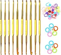 Vista 1 de Juego de 40 ganchos de ganchillo de doble extremo, incluye 10 agujas de ganchillo de aluminio dorado, 10 anillos de marcadores de ganchillo