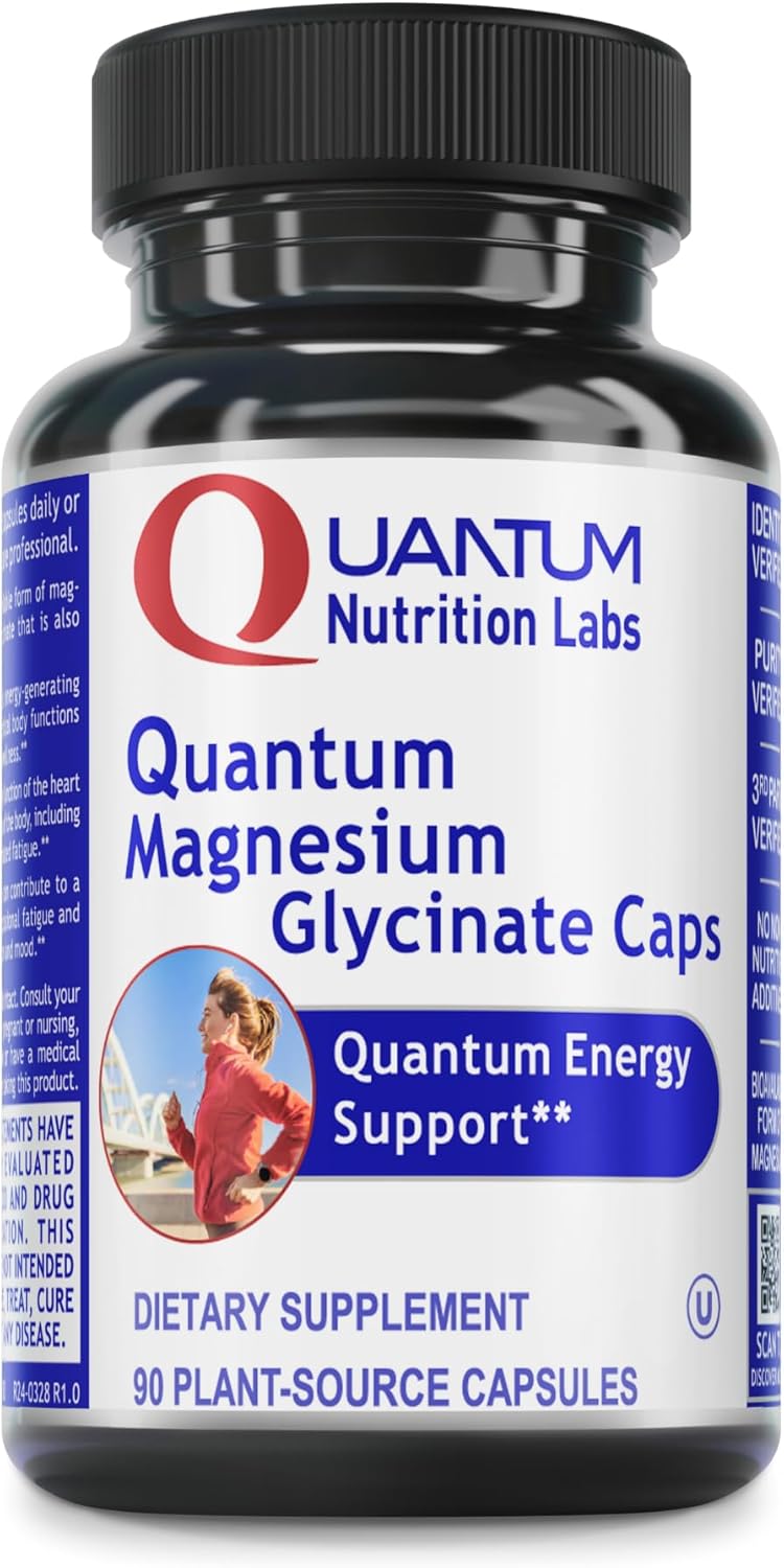 Quantum Nutrition Labs Magnesium Glycinate Caps - Pure Magnesium Glycinate Supplement, Supports Sleep Quality & Calm, Chelated Mineral for Energy Support - 90 Vegetarian Capsules