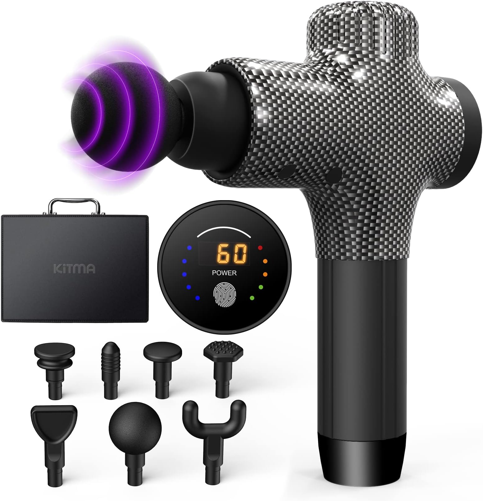 KITMA Nitro Percussion Massage Gun for Athletes - Deep Tissue Muscle Message Guns with 50mm Brushless Motor & 5 Speeds, Neck Back Foot Body Pain Relief, Gift for Men