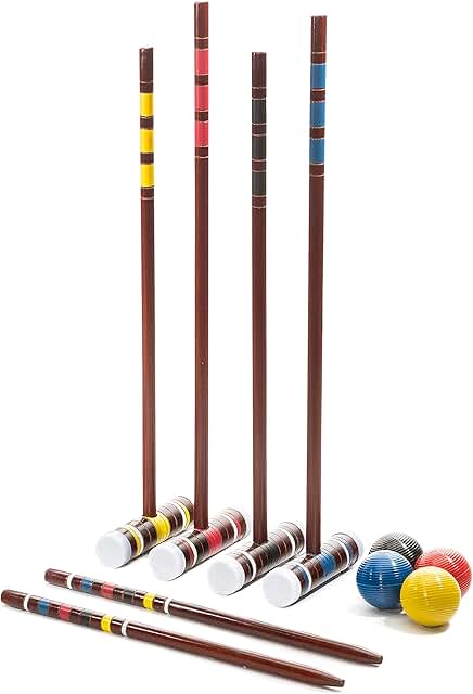Franklin Sports Croquet Set - Includes Croquet Wood Mallets, All Weather Balls, Wood Stakes and Metal Wickets - Classic Fa...