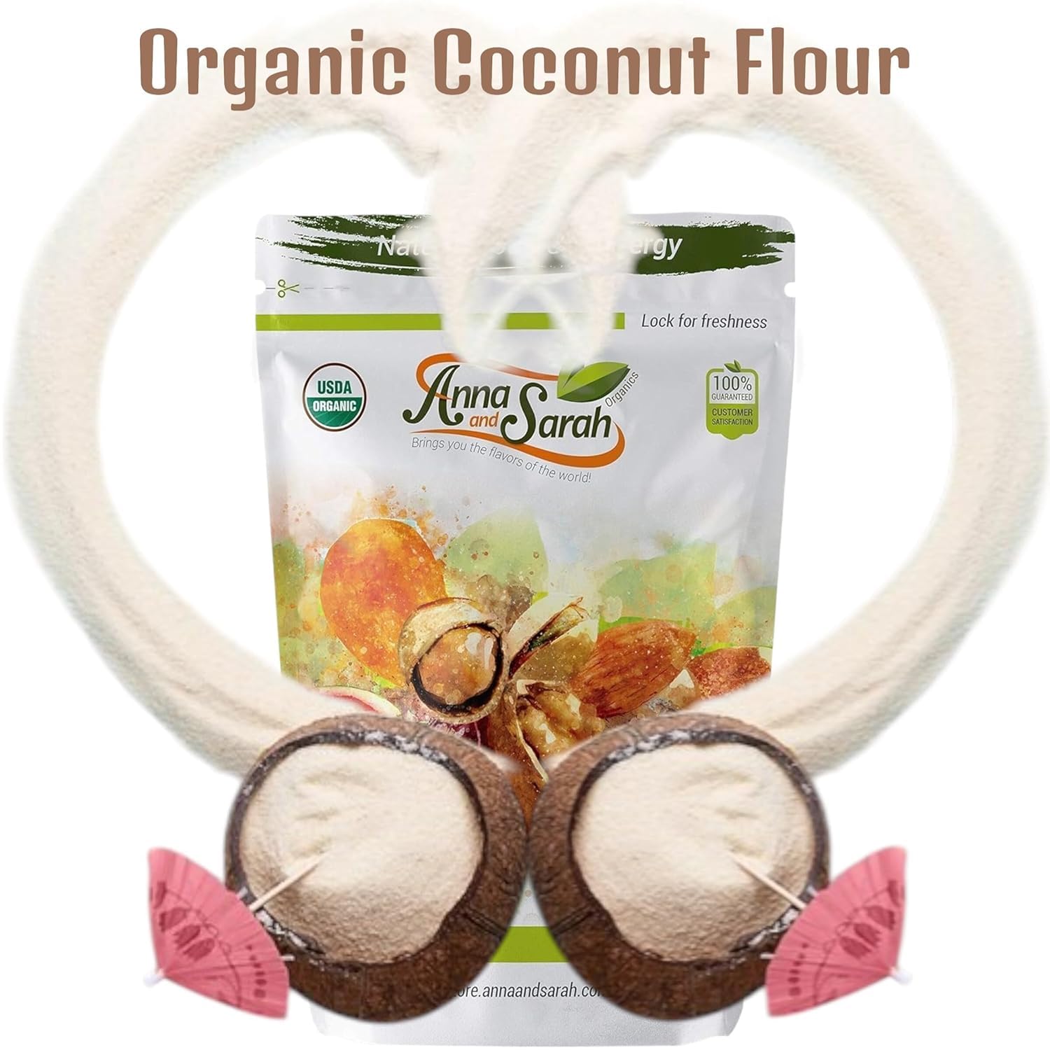 Anna and Sarah Organic Coconut Flour, Kosher, Gluten Free, Halal, Non GMO, Vegan, Keto Friendly, in Resealable Bag (4 LBS)