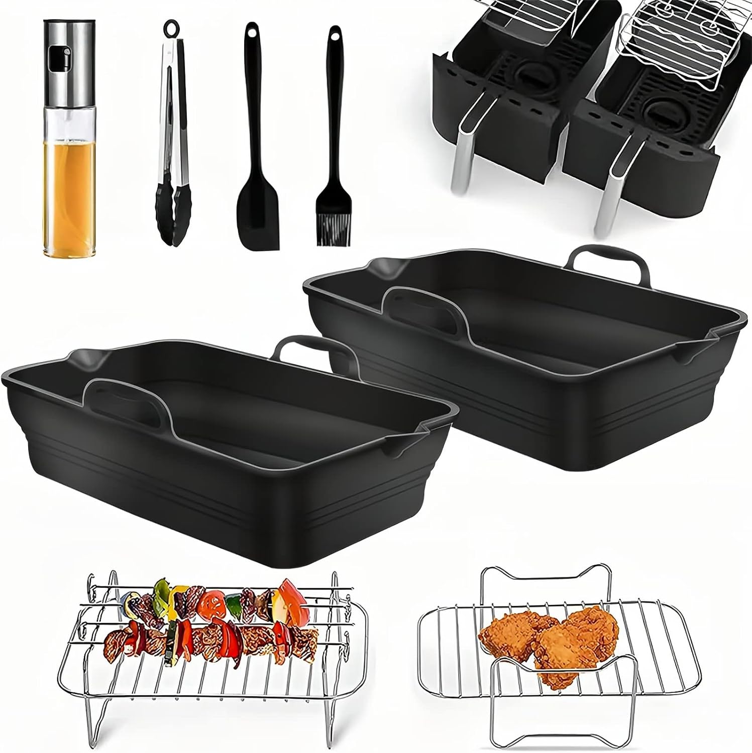 8 Pcs Dual Air Fryer Accessories, Collapsible Silicone Air Fryer Liners