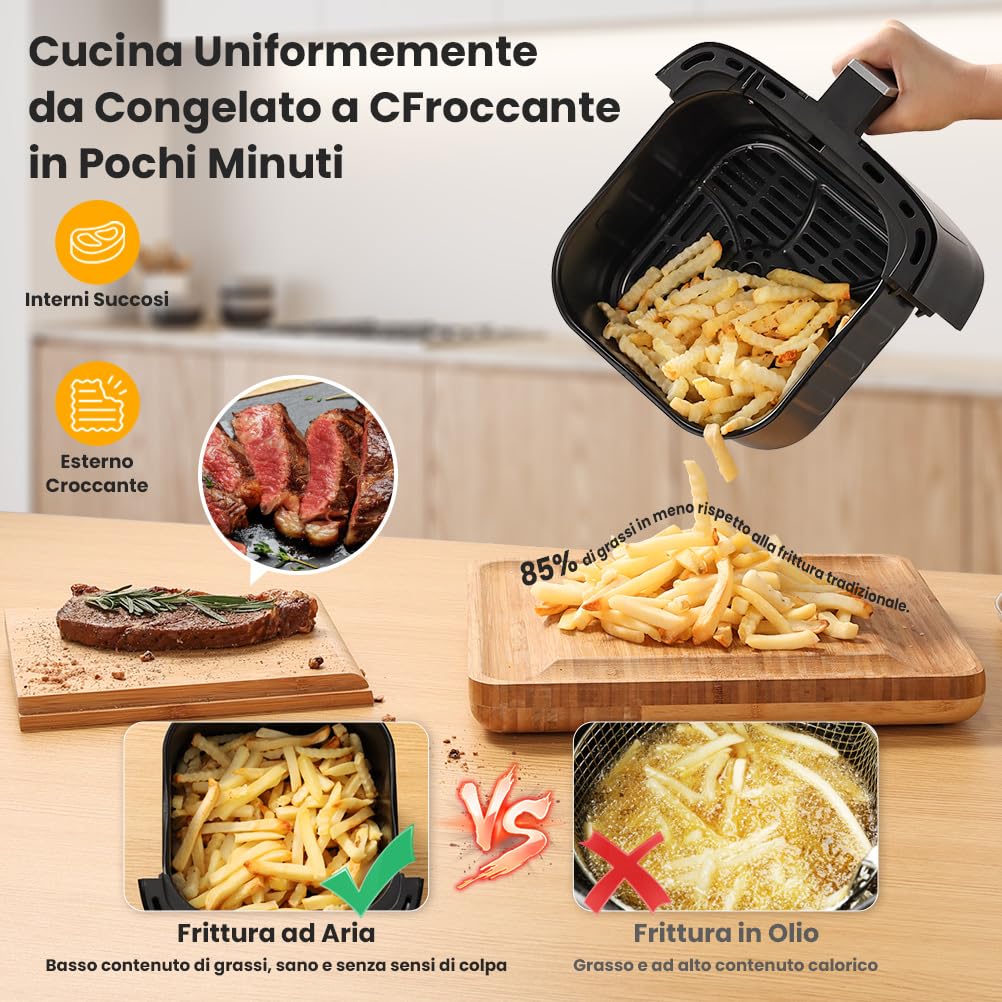 Friggitrice ad Aria Calda 4,5L Friggitrice Senza Olio XXL Air Fryer 1500W Airfryer con Timer Ricettario per 1-6 persone Senza BPA Fumo