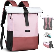 HK Women's Roll Top Backpack for 15.6 Inch Laptop Lightweight | Waterproof USB Port Large Capacity for Work College Travel Hiking Camping