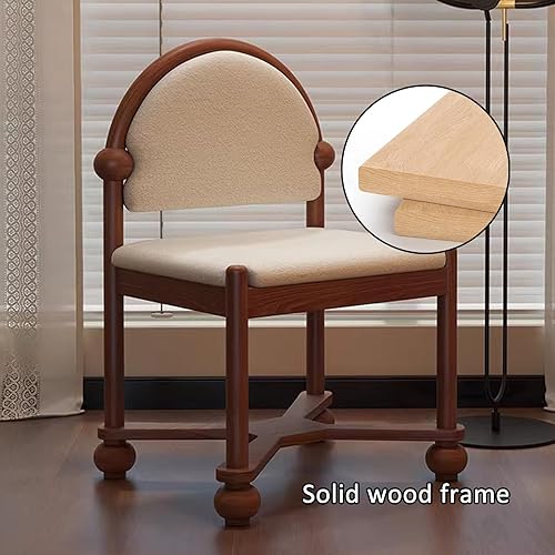 Miniatura 7 de JKGHK Wooden Dining Chairs, Home Dining Room Kitchen Chairs, Fabric Upholstered Kitchen Side Chair, Retro Curved Backrest Living Room Chair for