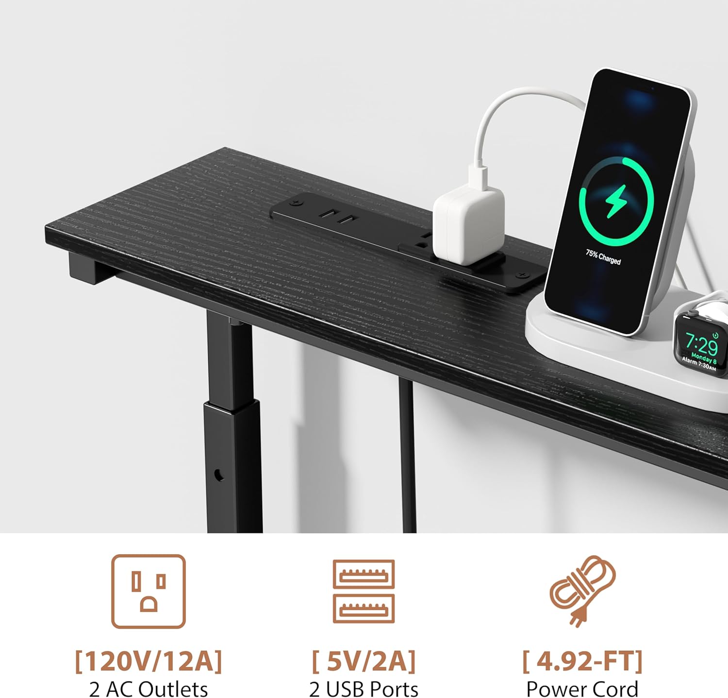 GRLEAF 2 Pack Adjustable Height Narrow Console Table with Power Outlets, 90" Long Sofa Table with Charging Station Behind Couch Table Entryway Table for Living Room and Hallway – Black
