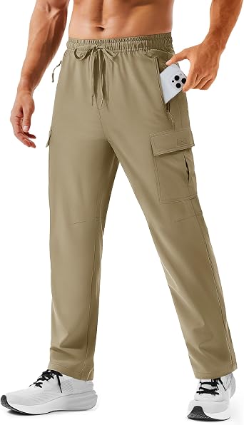 TACVASEN Mens Hiking Cargo Pants with Zipper Pockets Lightweight Quick Dry Water Resistant Travel Athletic Casual Pants