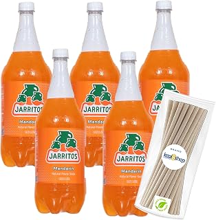 Jarritos Mandarin Mexican Soft Drink Plastic Bottles 1.5 Liter 5 Pack + 15 Disposable Sugarcane 7" Length Individually Wrapped Straws by KOOL8SHOP Infinite Deals