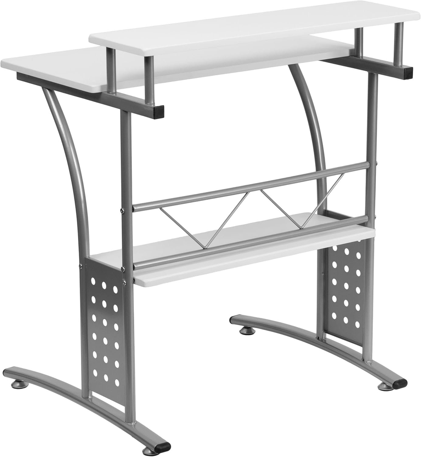 Scranton & Co Wood Office Computer Desk with Silver Frame in White