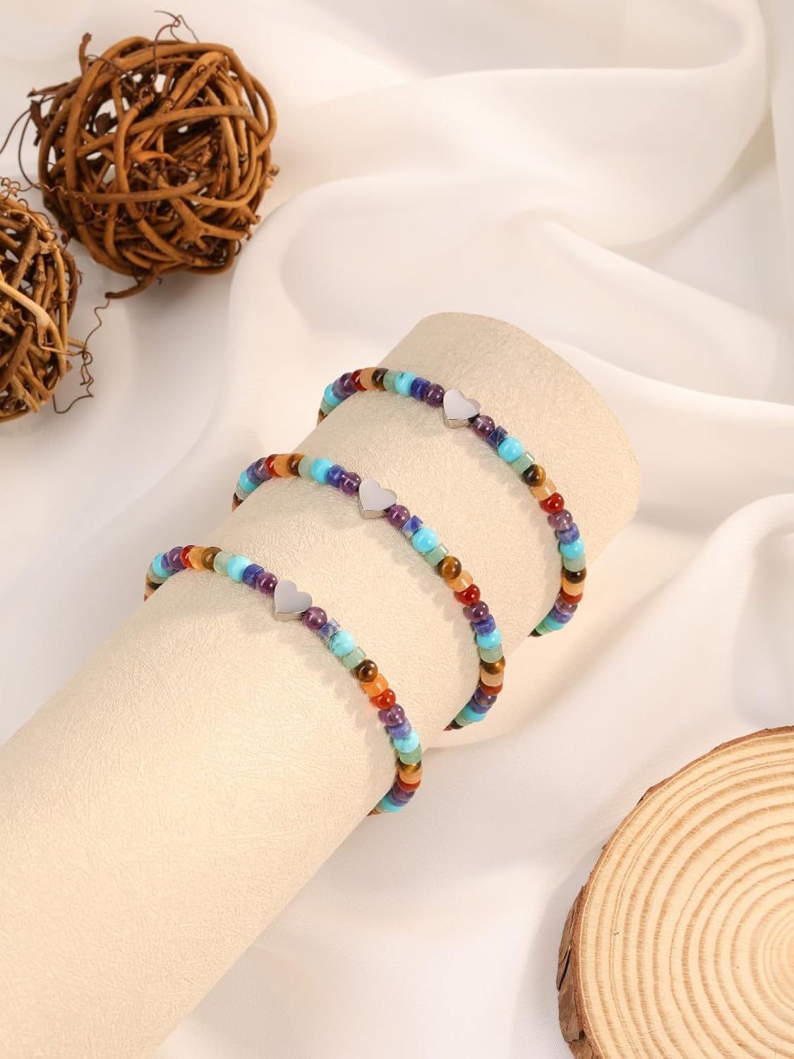 Top Plaza Chakra Bracelets for Women Heart Charm 4mm Natural Healing Gemstone Yoga Meditation Bracelet Handmade Beaded Spiritual Bracelet Adjustable Jewelry Mothers Day Christmas Gifts - Image 4