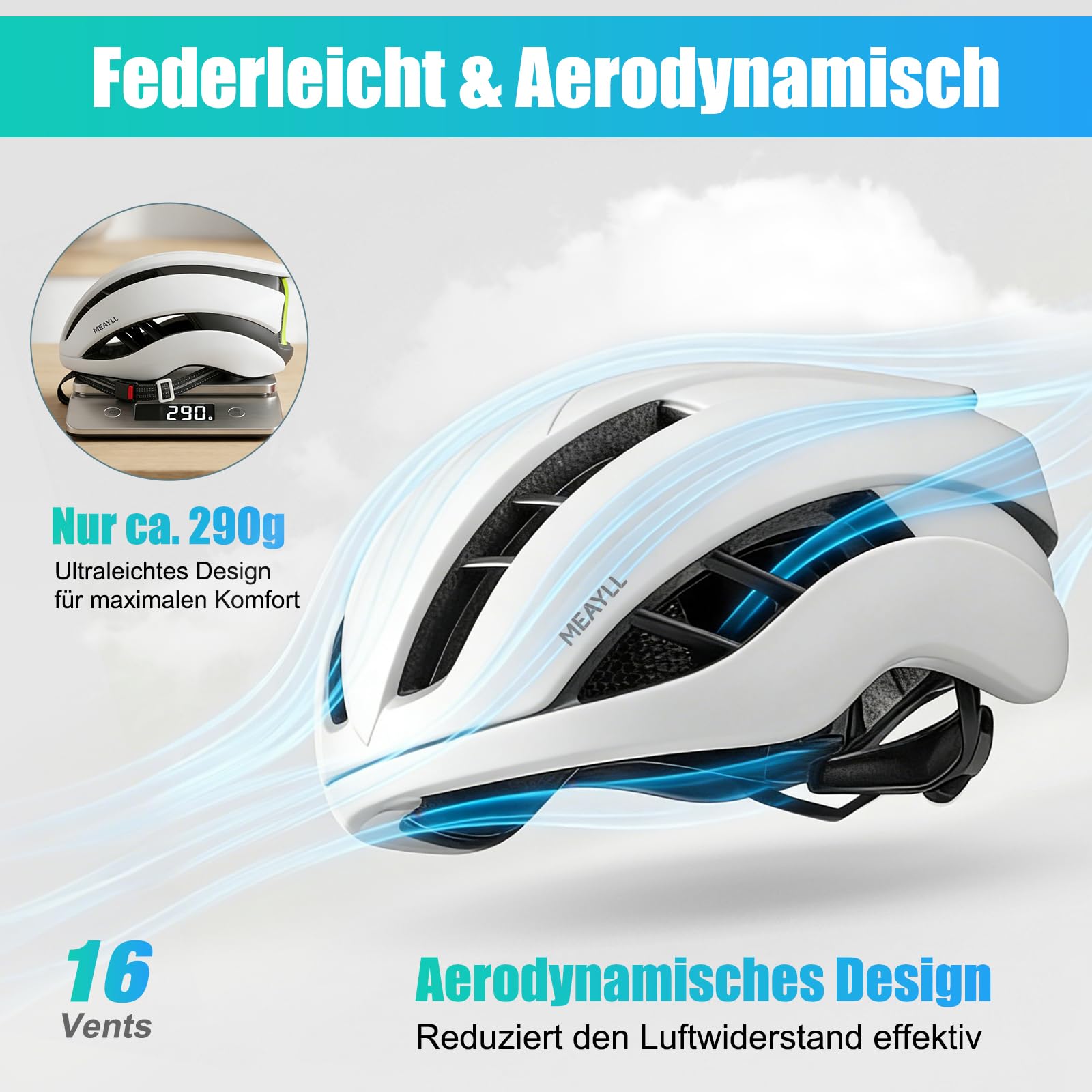 Fahrradhelm Herren Damen, Leichter Fahrradhelm Erwachsene für City & Rennrad mit Magnetverschluss, 16 Belüftungsöffnungen, CE EN1078 – Verstellbar M/L (55–61 cm, ca. 290–300g)