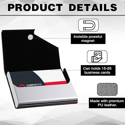 Miniatura 3 de Yexiya Estuche profesional para tarjetas de visita, 10 unidades, piel sintética y bolsillo de acero inoxidable, cartera de crédito delgada de metal