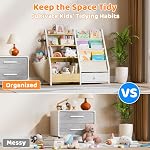 HAVLOTII Kids Bookshelf and Toy Storage - Book Shelf for Kids Rooms, Toddler Bookshelf Baby Bookcase for Nursery, Montessori Toy Organizer, Burlywood