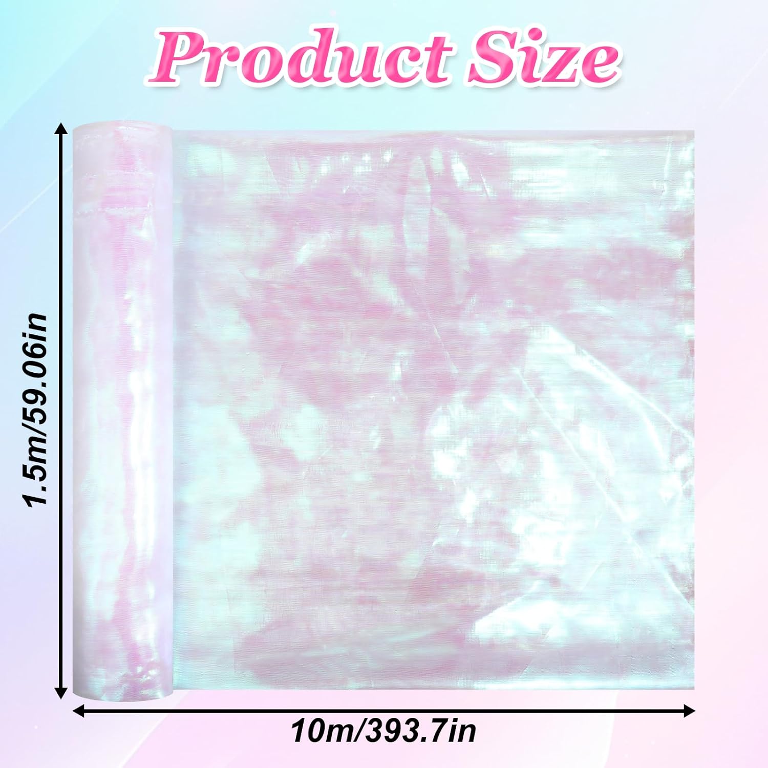 11 Yards Iridescent Sheer Organza Fabric, 59 Inches Wide Gradient Rainbow Laser Sequin Tulle Holographic Gauze Fabric for Wedding Photography Background Dress Skirts Party DIY Art Crafts, White