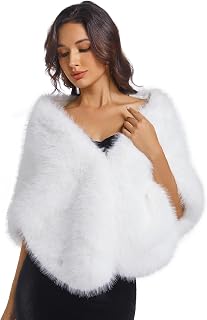 Faux Fur Wedding Shawl Wrap for Women Thick Scarf Winter Warm Outerwear Double Hook Adjustment