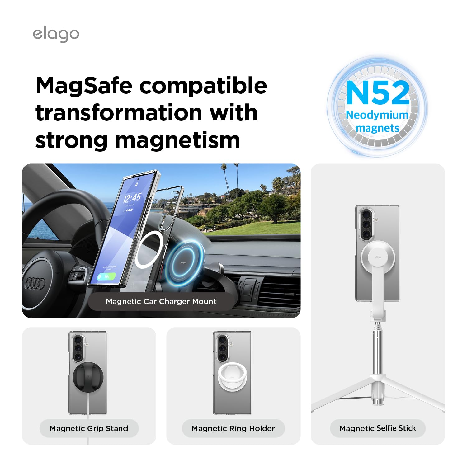 elago Magnetyczne przezroczyste etui kompatybilne z Samsung Galaxy Z Fold 7 — kompatybilne z ładowarką MagSafe, duża moc magnetyczna, wysokiej jakości PC, zderzak odporny na wstrząsy