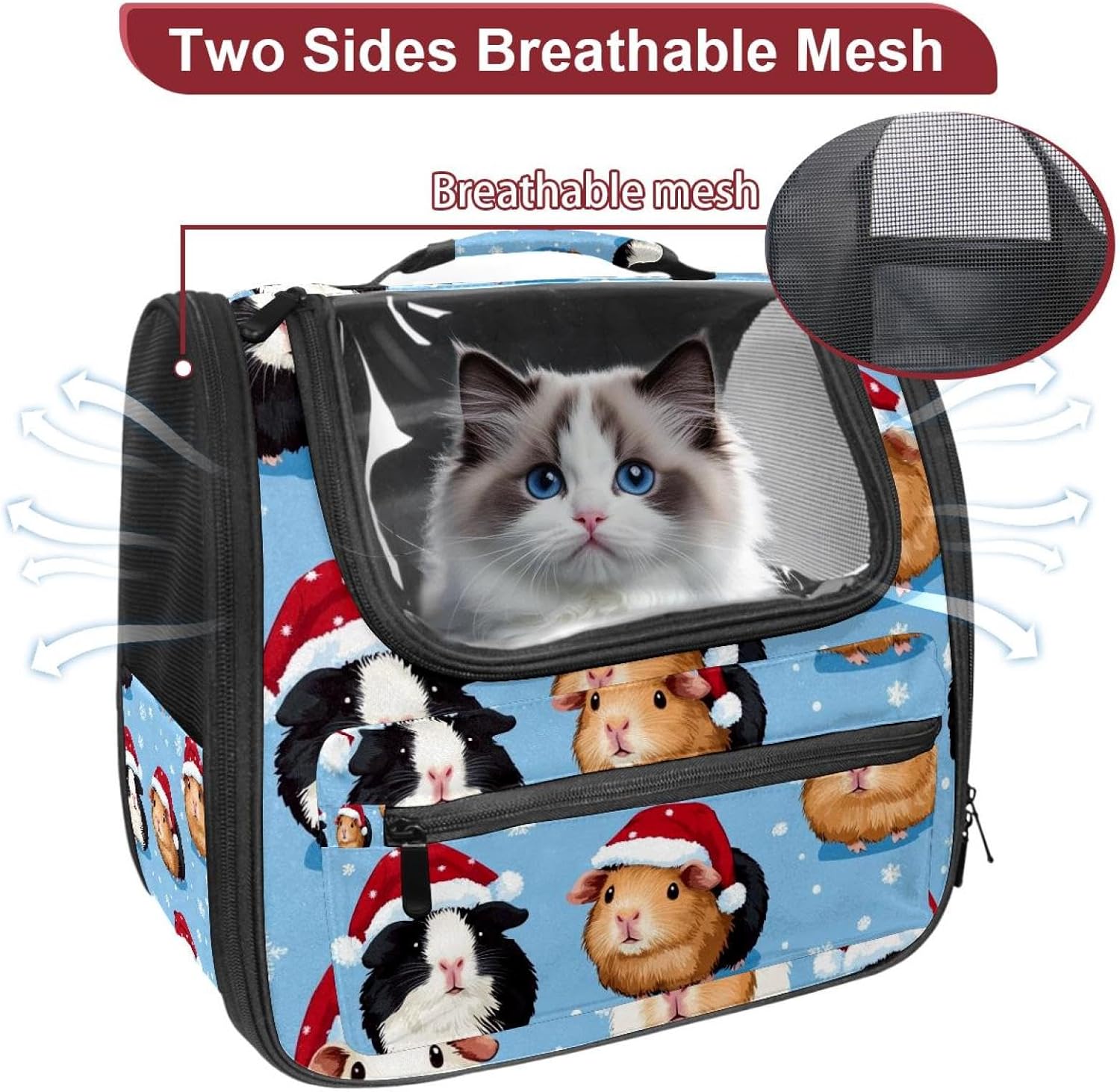 Cute Little Guinea Pigs in Santa Claus Hats Cat Backpack Carrier Pet Backpack Carrier for Small Dogs and Medium cat Puppy Kitten Bunny